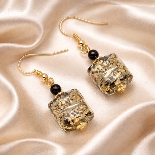 Boucles d'Oreilles Murano Noir 9242 - Verre de Venise Certifié