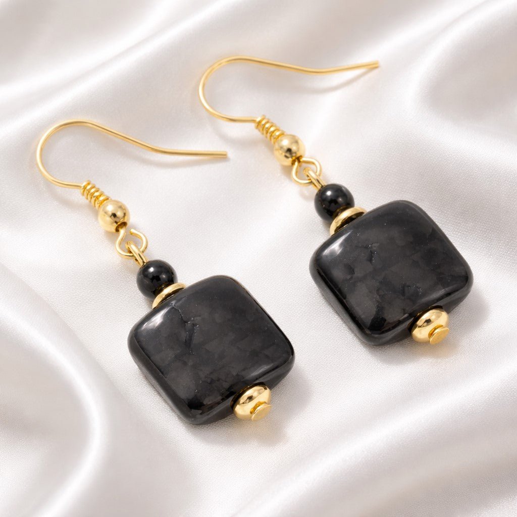 Boucles d'Oreilles Murano Noir 9244 - Verre de Venise Élégant