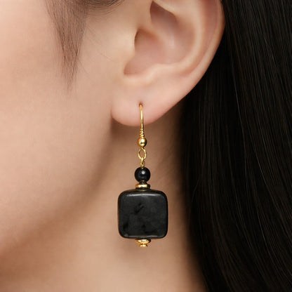 Boucles d'Oreilles Murano Noir 9244 - Verre de Venise Élégant