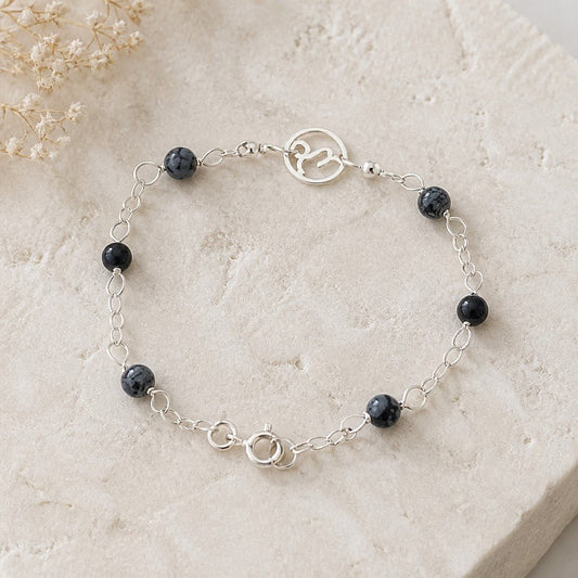 Bracelet Astrologique Capricorne Obsidienne Flocon de Neige Argent 925