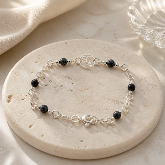 Bracelet Astrologique Capricorne Obsidienne Flocon de Neige Argent 925