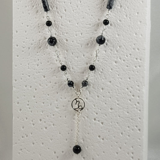 Pendentif Astrologique Capricorne Obsidienne Flocon de Neige Argent 925