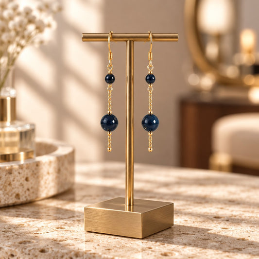 Boucles d'Oreilles Œil de faucon - Argent doré & Pierre Naturelle