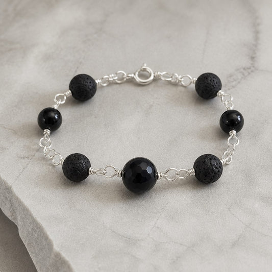 Bracelet Œil de Faucon Pierre de Lave Argent 925