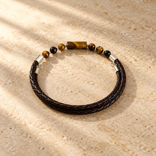 Bracelet Œil du tigre Argent 925 - simili cuir