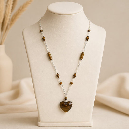 Pendentif Œil du Tigre Cœur Argent 925 | Lithothérapie Amour