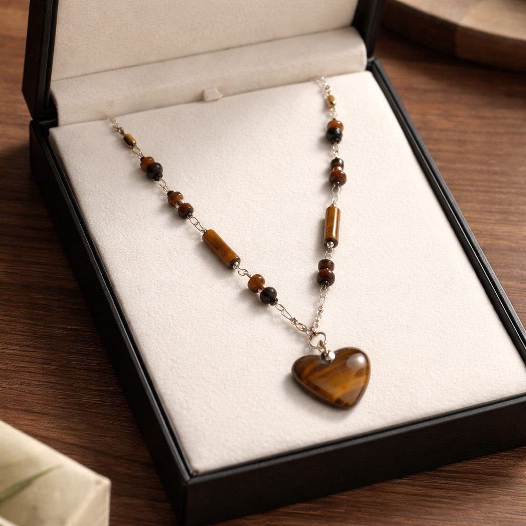 Pendentif Œil du Tigre Cœur Argent 925 | Lithothérapie Amour