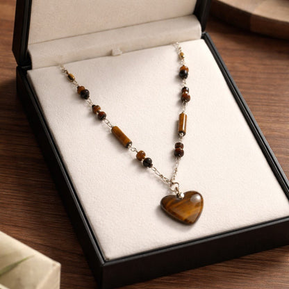 Pendentif Œil du Tigre Cœur Argent 925 | Lithothérapie Amour