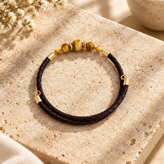 Bracelet Œil du tigre doré Argent doré - simili cuir