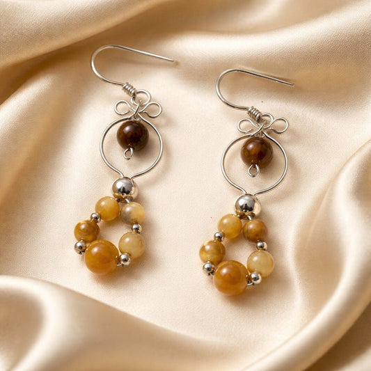 Boucles d'Oreilles Œil du Tigre Doré - Argent 925 & Pierre Naturelle