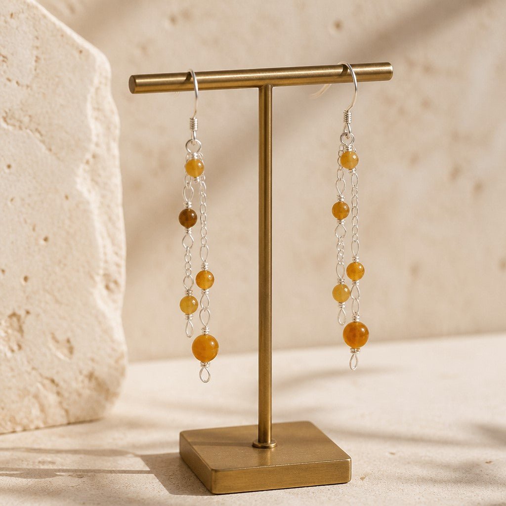 Boucles d'Oreilles Œil du Tigre Doré - Argent 925 & Pierre Naturelle