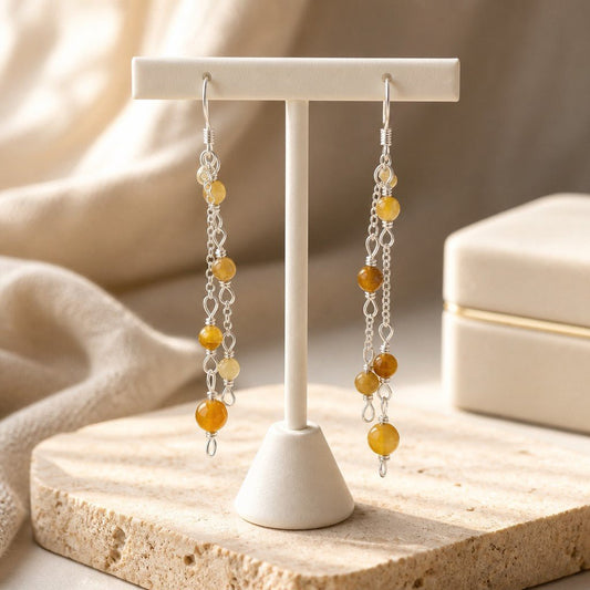 Boucles d'Oreilles Œil du Tigre Doré - Argent 925 & Pierre Naturelle