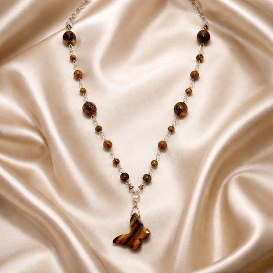 Pendentif Œil du Tigre Papillon Argent 925 | Lithothérapie Transformation