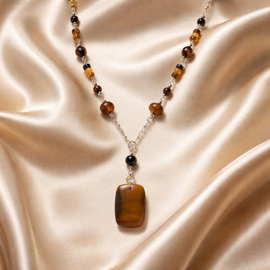 Pendentif Œil du Tigre Rectangle Argent 925 | Lithothérapie Force