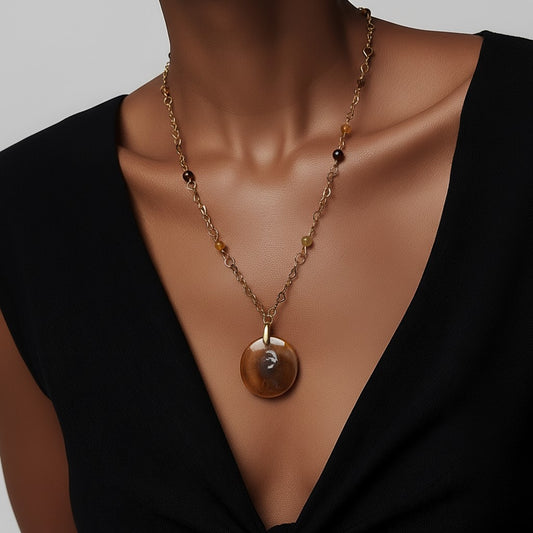 Pendentif Œil de Sainte Lucie et Œil du Tigre Acier | Lithothérapie Protection