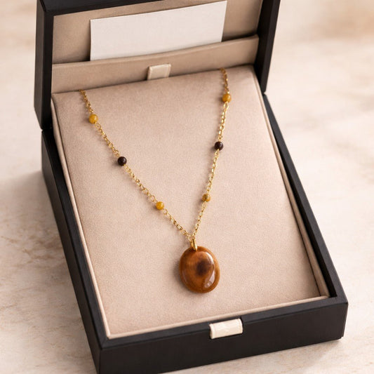 Pendentif Œil de Sainte Lucie et Œil du Tigre Acier | Lithothérapie Protection