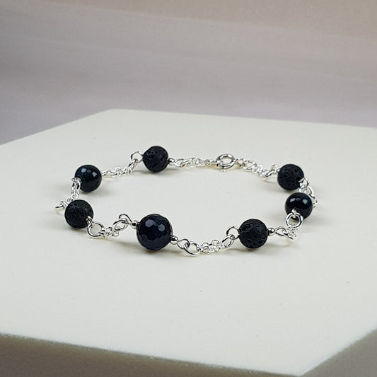 Oeil de faucon pierre de lave argent 925