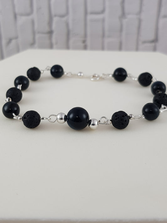 Bracelet oeil de faucon pierre de lave argent 925
