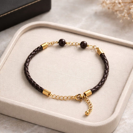 Bracelet Œil de Fer Acier - Pierre Naturelle simili cuir