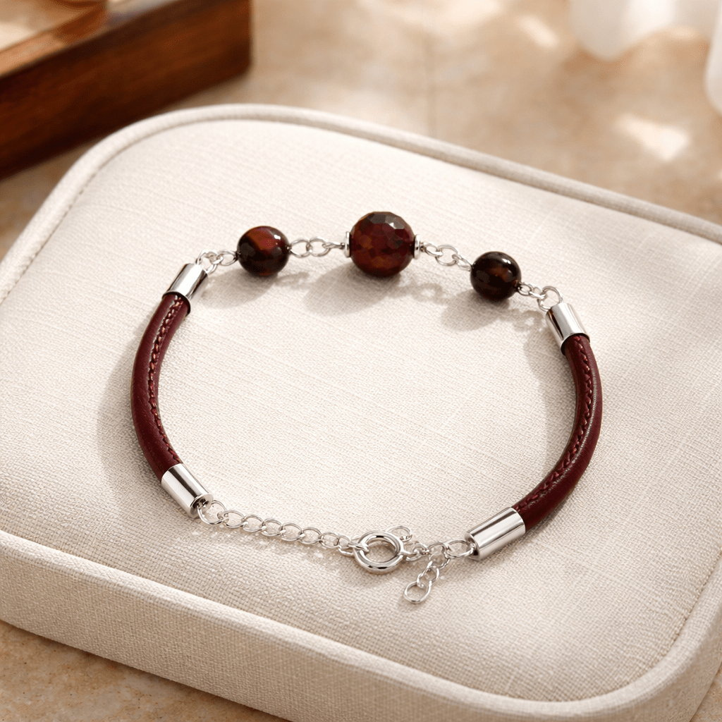Bracelet Œil de Taureau Argent 925 - Pierre Naturelle simili cuir