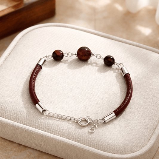 Bracelet Œil de Taureau Argent 925 - Pierre Naturelle simili cuir