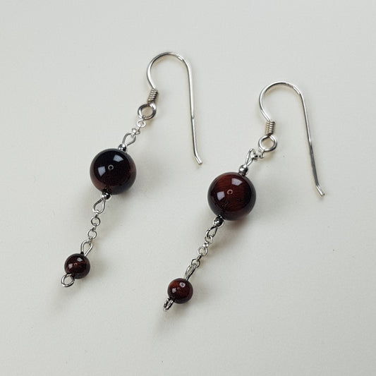 Boucles d'Oreilles Œil de Taureau - Argent 925 & Pierre Naturelle