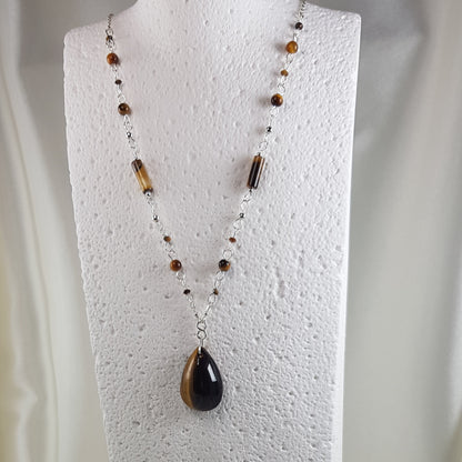 Pendentif œil du tigre classique en argent 925 - lithothérapie courage