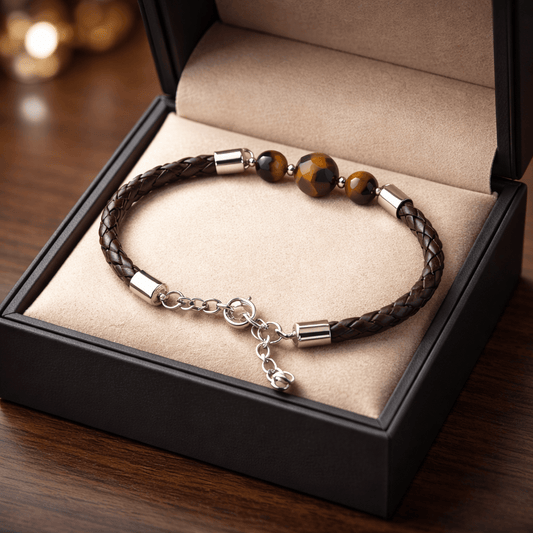 Bracelet Œil du tigre Argent 925 - simili cuir