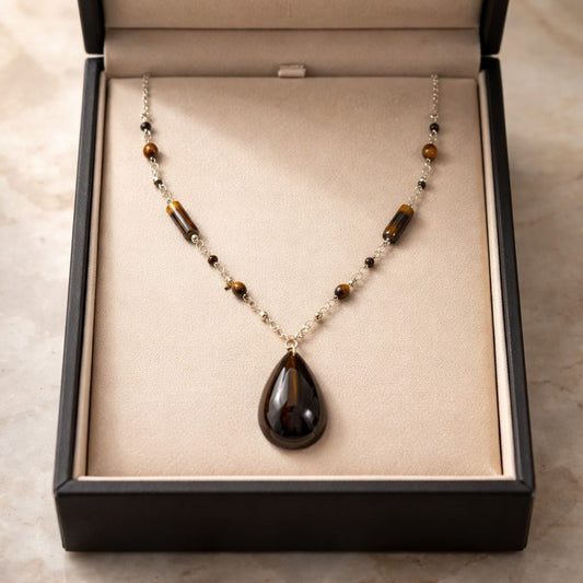 Pendentif Œil du Tigre Argent 925 Classique | Lithothérapie Courage