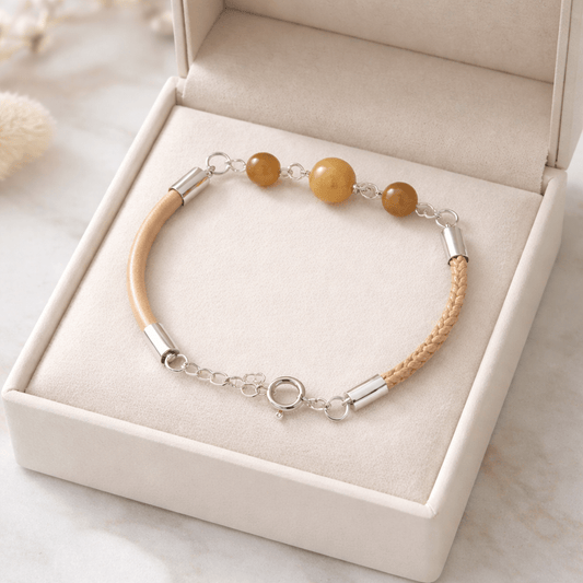 Bracelet Œil du tigre doré Argent 925 - simili cuir