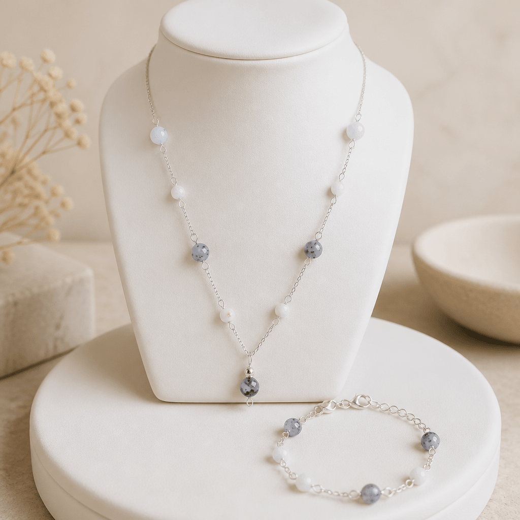 Parure Opale Blanc Argent 925 - Pierre Naturelle
