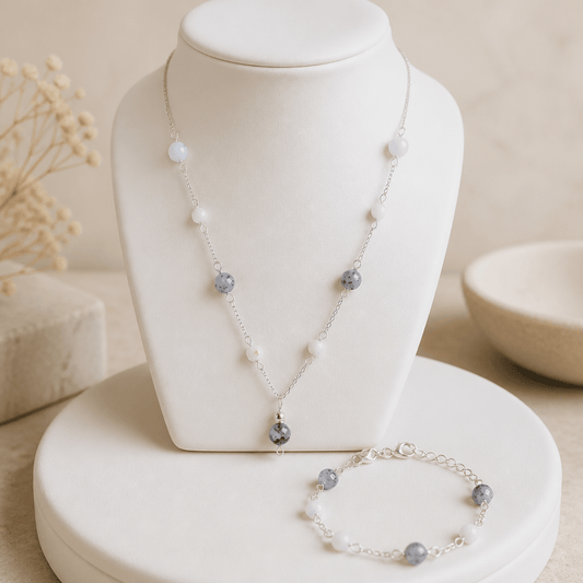 Parure Opale Blanc Argent 925 - Pierre Naturelle