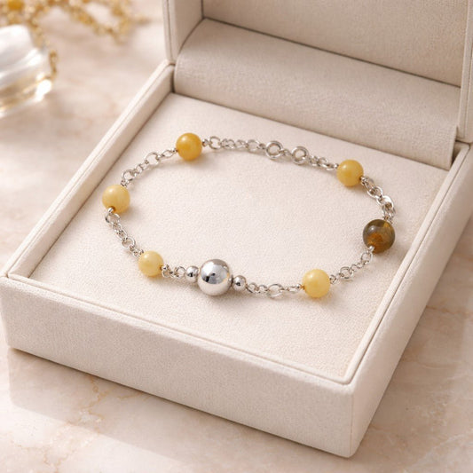 Bracelet Opale Jaune Argent 925 - Opale de Feu Mexicaine