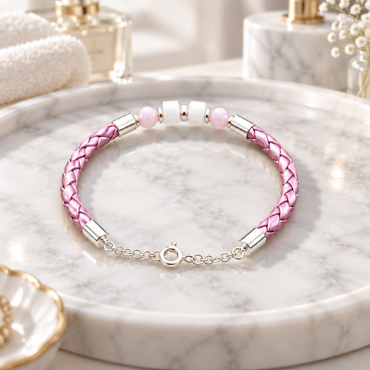Bracelet Opale Rose Argent 925 simili cuir