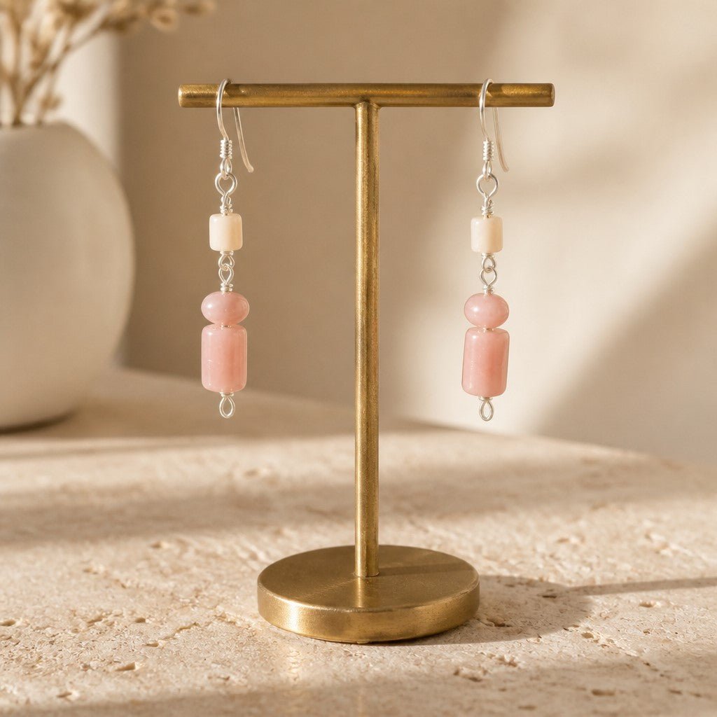 Boucles d'Oreilles Opale Rose - Argent 925 & Pierre Naturelle