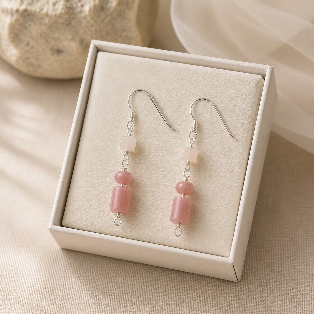 Boucles d'Oreilles Opale Rose - Argent 925 & Pierre Naturelle