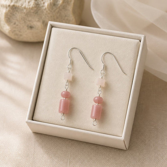 Boucles d'Oreilles Opale Rose - Argent 925 & Pierre Naturelle