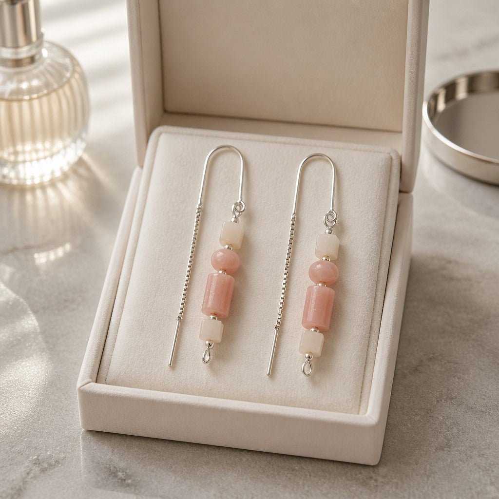 Boucles d'Oreilles Opale Rose - Argent 925 & Pierre Naturelle