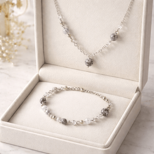 Parure Opale Blanc Argent 925 - Pierre Naturelle
