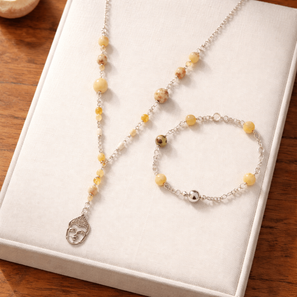 Parure Opale Jaune Argent 925 - Opale de Feu Mexicaine