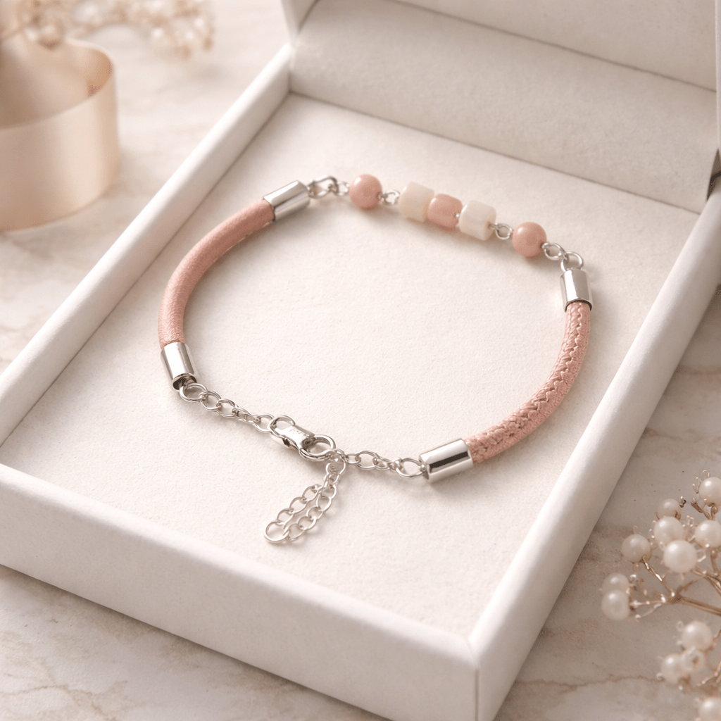 Bracelet Opale Rose Argent 925 simili cuir