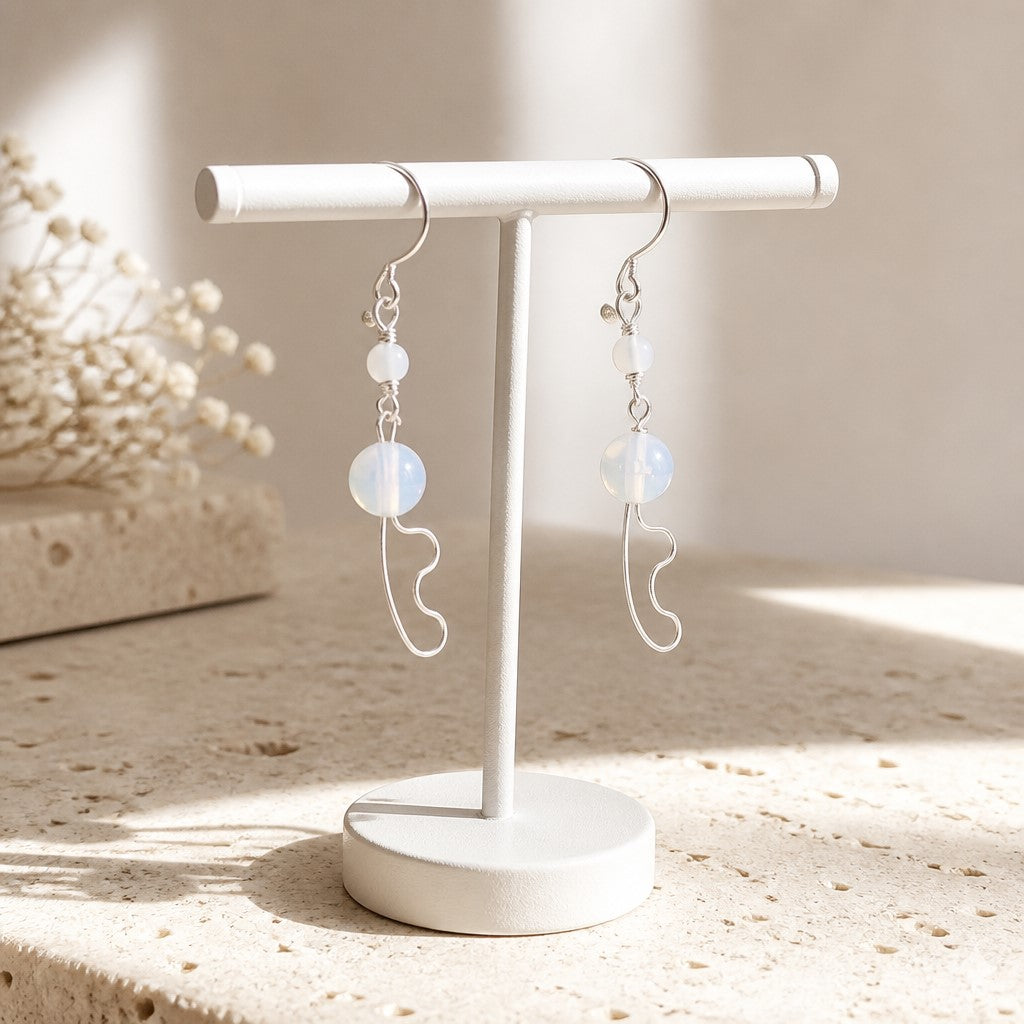 Boucles d'Oreilles Opaline - Argent 925 & Pierre Naturelle