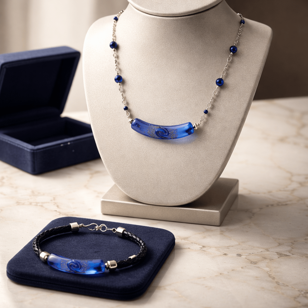 Parure Argent 925 Verre Murano lapis lazuli Bijou Vénitien Artisanal
