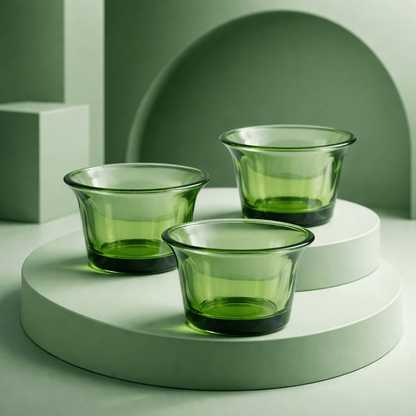 Photophore en verre vert - Créez une ambiance zen et naturelle.
