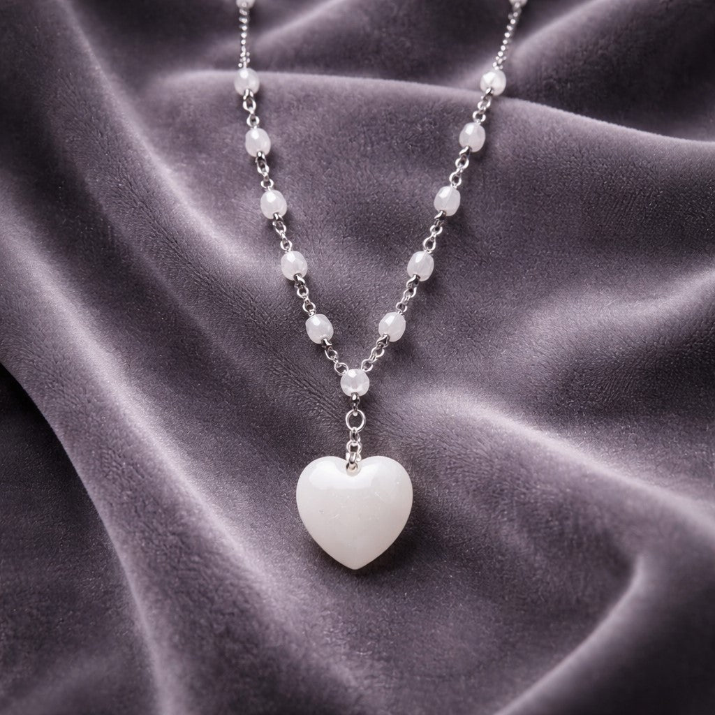 Pendentif Pierre de Lune Blanche Cœur Argent 925 | Lithothérapie Amour