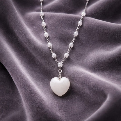 Pendentif Pierre de Lune Blanche Cœur Argent 925 | Lithothérapie Amour
