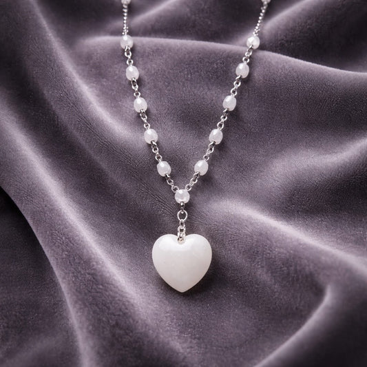 Pendentif Pierre de Lune Blanche Cœur Argent 925 | Lithothérapie Amour
