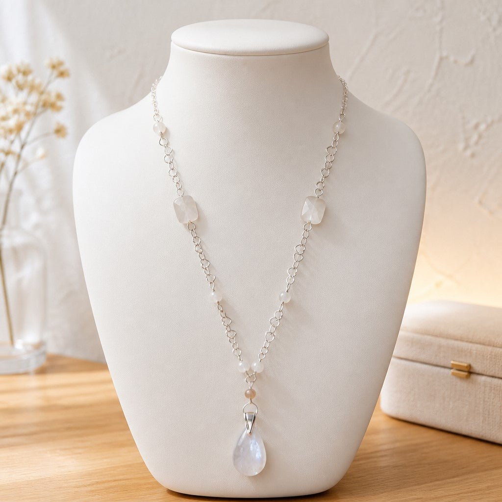 Pendentif Pierre de Lune Blanche Argent 925 | Lithothérapie Féminité