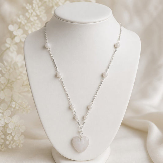 Pendentif Pierre de Lune coeur Blanche Argent 925