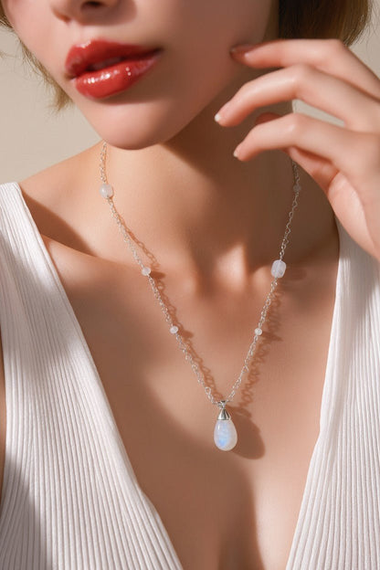Pendentif Pierre de Lune Blanche Argent 925 | Lithothérapie Féminité